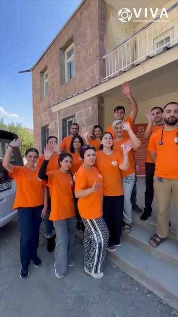 VIVA Foundation doctors and volunteers in orange shirts during a regional healthcare visit in Armenia